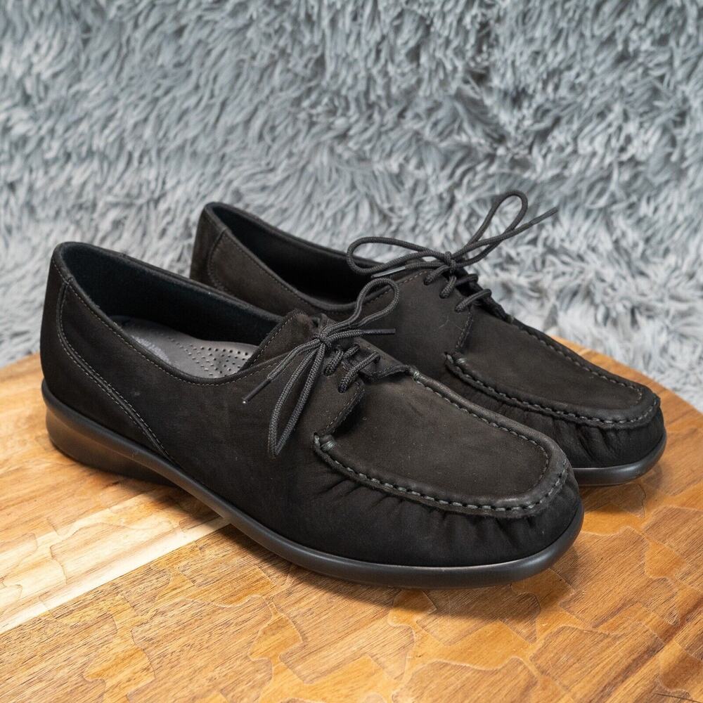 SAS Womens Size 7.5W Charcoal Nubuck Leather Lace Up Moccasin Loafer Shoes Petra